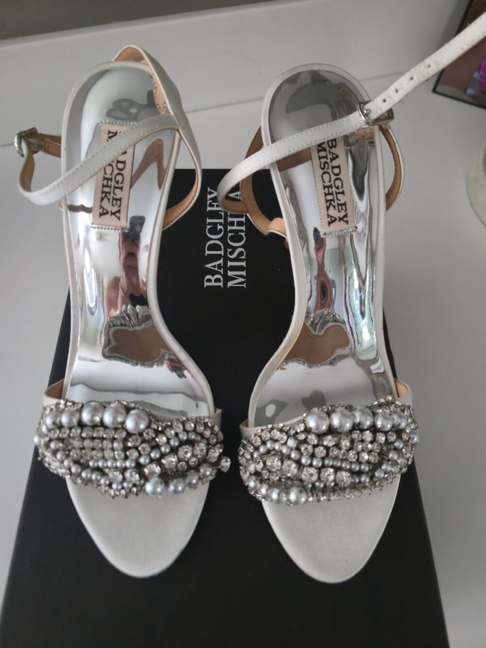 New, never worn, in the box Badgley Mischa white stiletto sandals